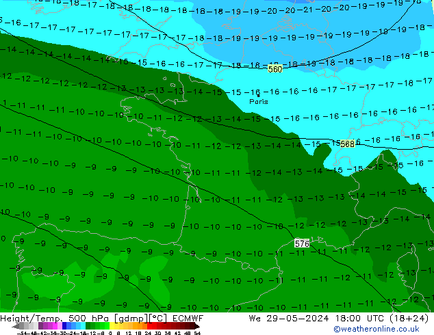 Yükseklik/Sıc. 500 hPa ECMWF Çar 29.05.2024 18 UTC