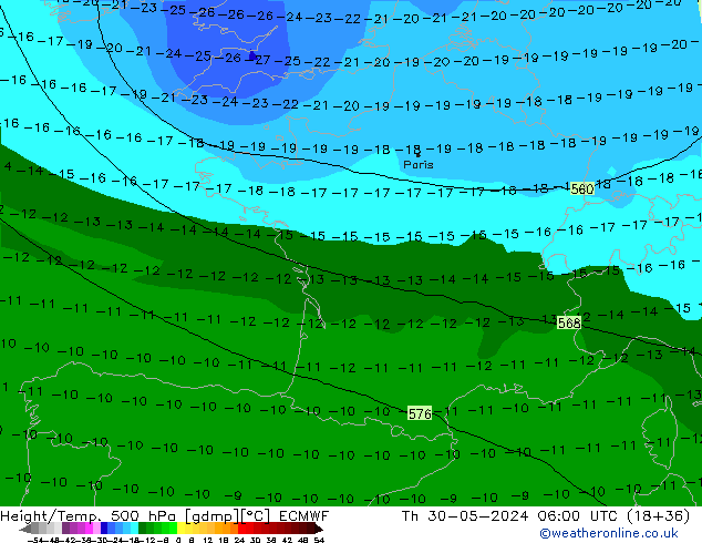 Z500/Yağmur (+YB)/Z850 ECMWF Per 30.05.2024 06 UTC