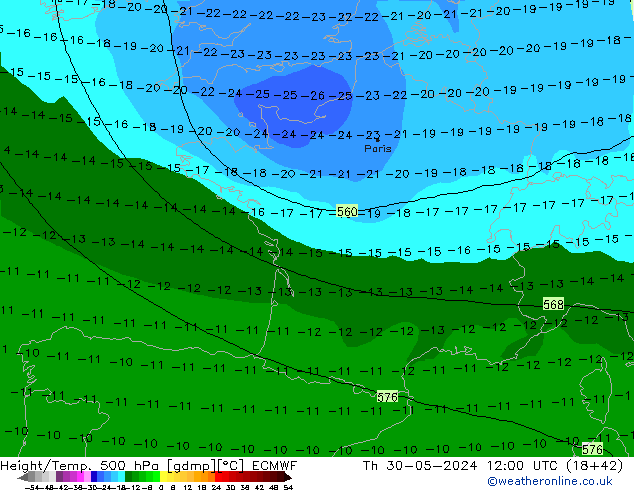 Z500/Yağmur (+YB)/Z850 ECMWF Per 30.05.2024 12 UTC