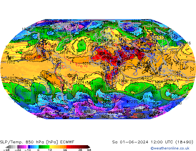 SLP/Temp. 850 hPa ECMWF Sa 01.06.2024 12 UTC