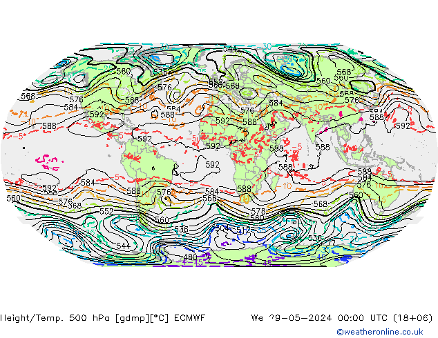 Z500/Rain (+SLP)/Z850 ECMWF Mi 29.05.2024 00 UTC