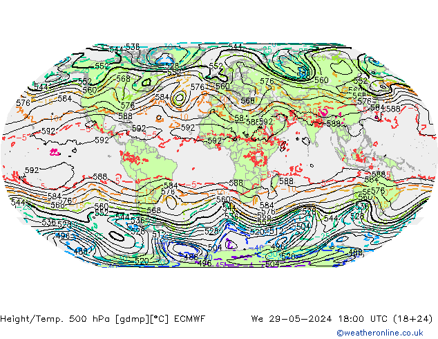 Z500/Rain (+SLP)/Z850 ECMWF We 29.05.2024 18 UTC