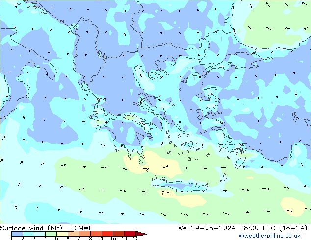 Vento 10 m (bft) ECMWF mer 29.05.2024 18 UTC