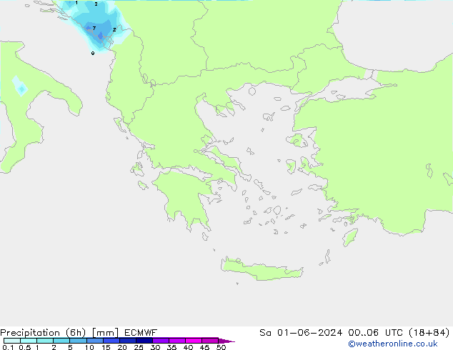 Precipitation (6h) ECMWF Sa 01.06.2024 06 UTC