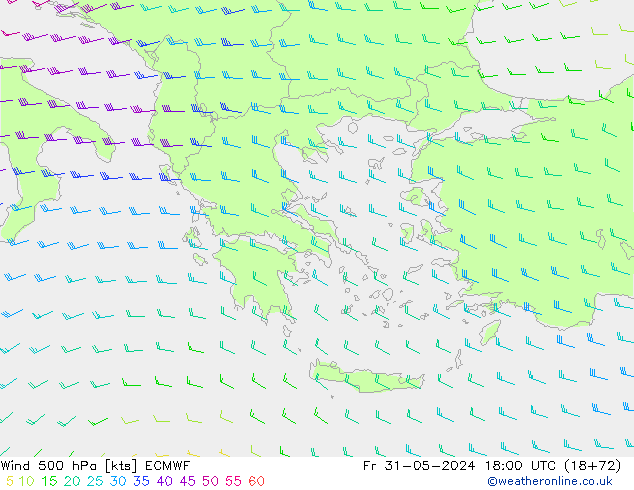 Vento 500 hPa ECMWF ven 31.05.2024 18 UTC