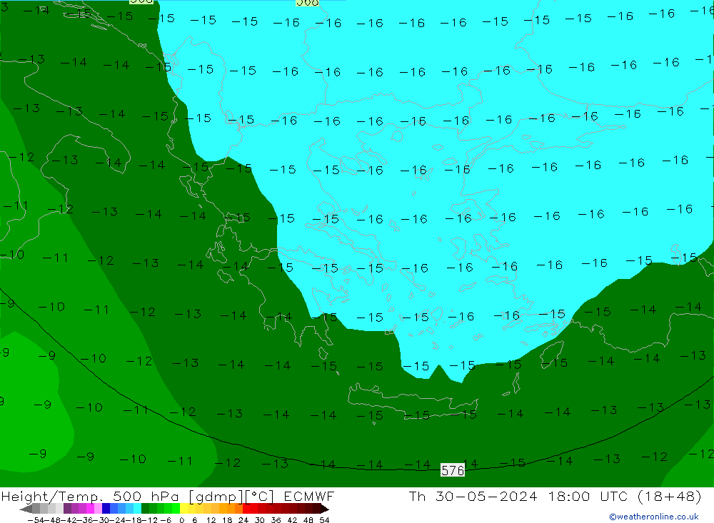 Z500/Rain (+SLP)/Z850 ECMWF jue 30.05.2024 18 UTC