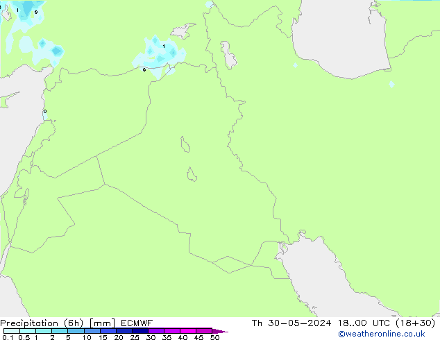 Totale neerslag (6h) ECMWF do 30.05.2024 00 UTC