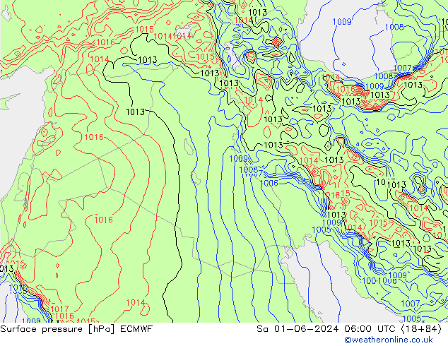 Surface pressure ECMWF Sa 01.06.2024 06 UTC