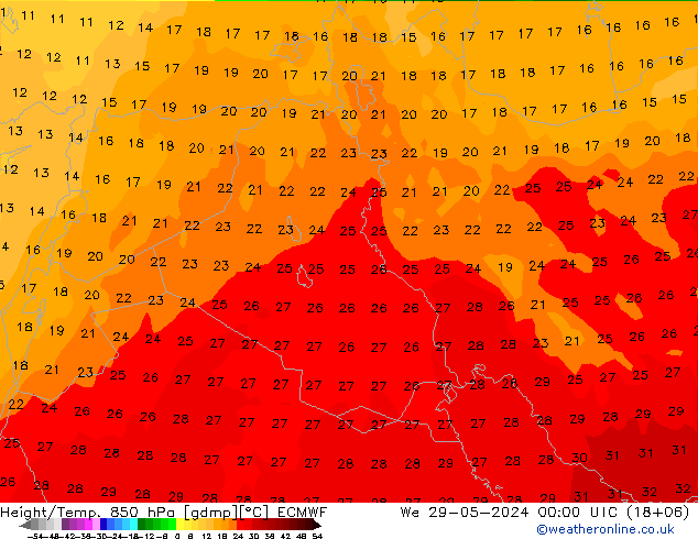 Z500/Yağmur (+YB)/Z850 ECMWF Çar 29.05.2024 00 UTC