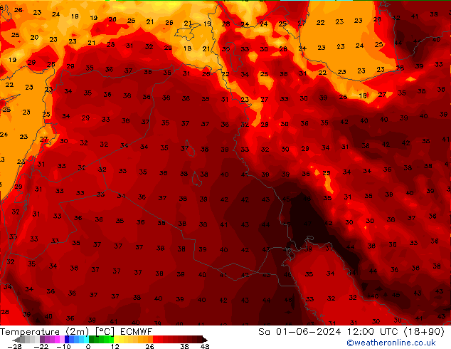 Temperatuurkaart (2m) ECMWF za 01.06.2024 12 UTC