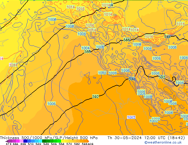 Thck 500-1000hPa ECMWF Čt 30.05.2024 12 UTC