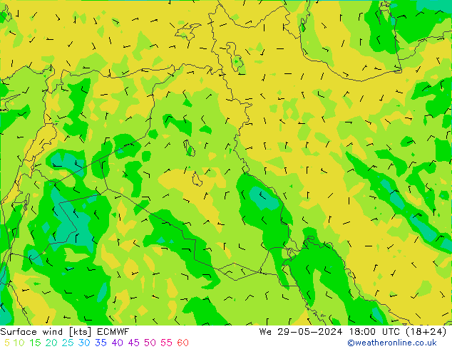 Surface wind ECMWF We 29.05.2024 18 UTC