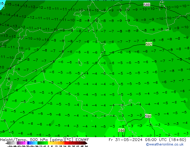 Z500/Regen(+SLP)/Z850 ECMWF vr 31.05.2024 06 UTC