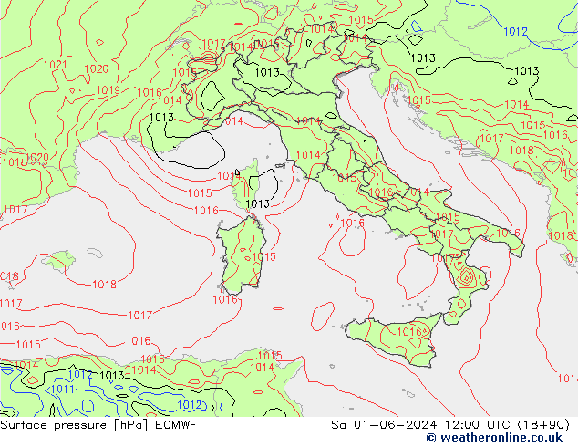 Pressione al suolo ECMWF sab 01.06.2024 12 UTC