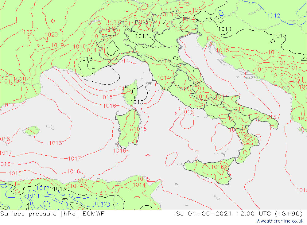 Atmosférický tlak ECMWF So 01.06.2024 12 UTC