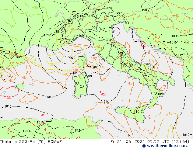 Theta-e 850гПа ECMWF пт 31.05.2024 00 UTC