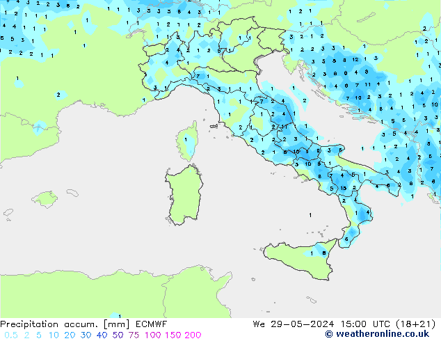 Precipitation accum. ECMWF ср 29.05.2024 15 UTC