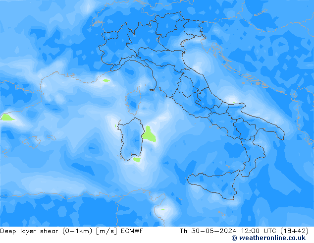 Deep layer shear (0-1km) ECMWF jeu 30.05.2024 12 UTC