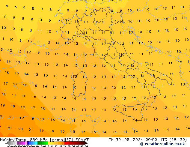 Z500/Rain (+SLP)/Z850 ECMWF Čt 30.05.2024 00 UTC