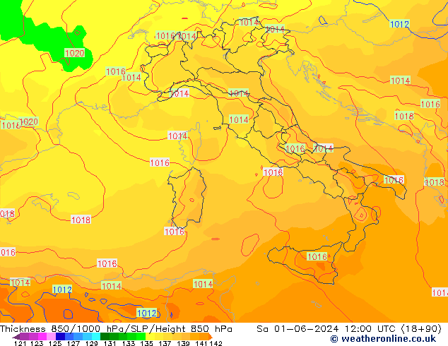 Thck 850-1000 hPa ECMWF  01.06.2024 12 UTC