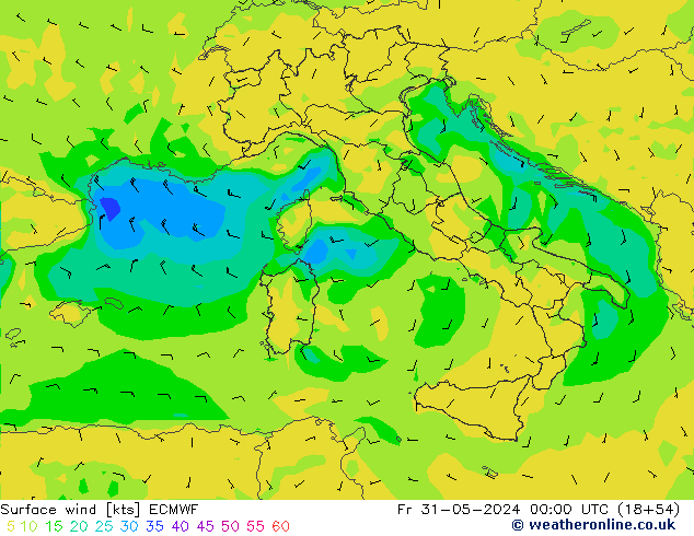 Surface wind ECMWF Fr 31.05.2024 00 UTC