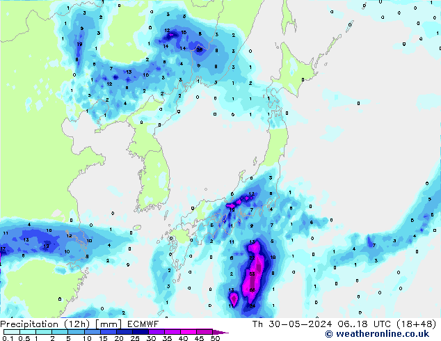 Précipitation (12h) ECMWF jeu 30.05.2024 18 UTC