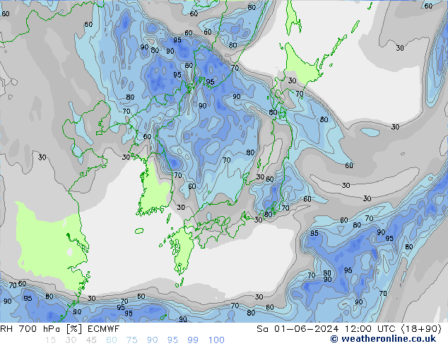 RH 700 hPa ECMWF  01.06.2024 12 UTC