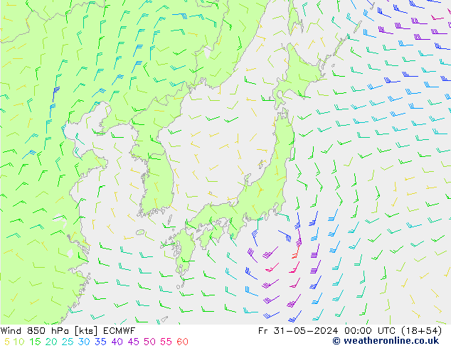 Vento 850 hPa ECMWF Sex 31.05.2024 00 UTC