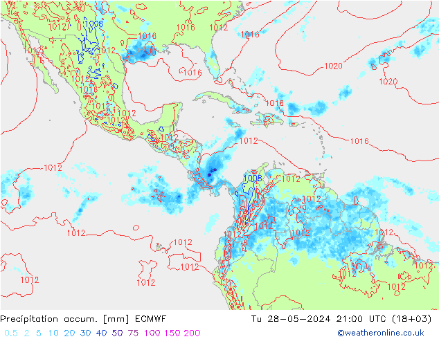 Precipitation accum. ECMWF mar 28.05.2024 21 UTC