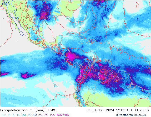 Precipitation accum. ECMWF So 01.06.2024 12 UTC