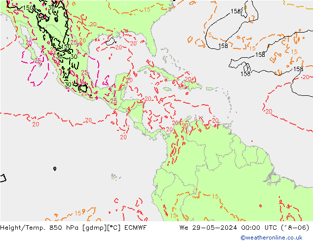 Z500/Yağmur (+YB)/Z850 ECMWF Çar 29.05.2024 00 UTC