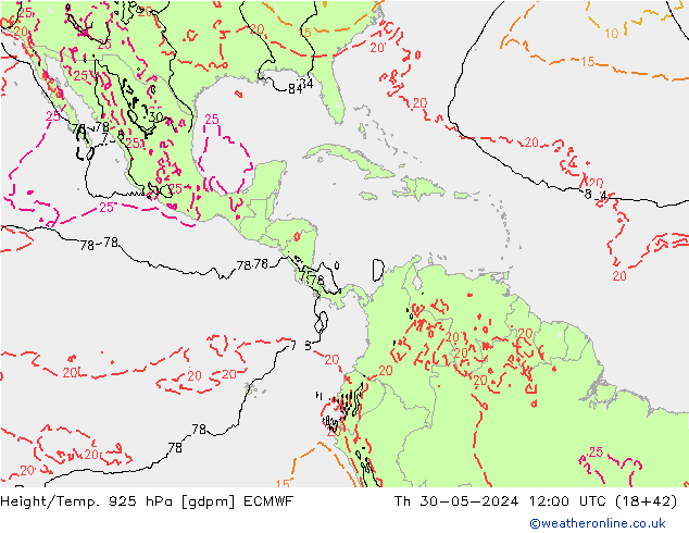 Hoogte/Temp. 925 hPa ECMWF do 30.05.2024 12 UTC