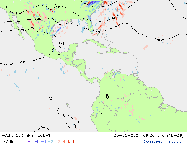 T-Adv. 500 hPa ECMWF czw. 30.05.2024 09 UTC