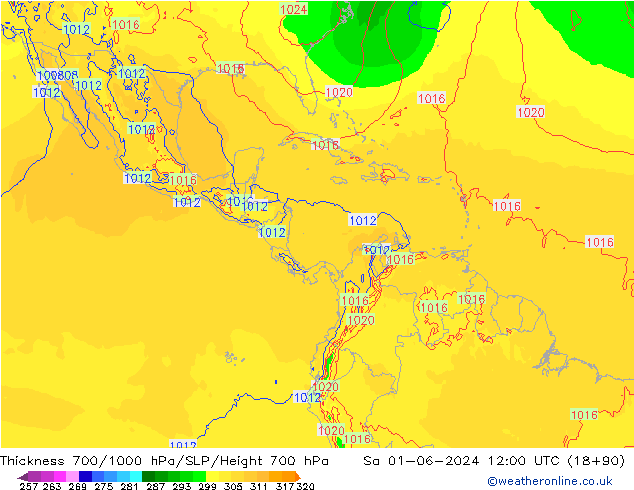 Dikte700-1000 hPa ECMWF za 01.06.2024 12 UTC