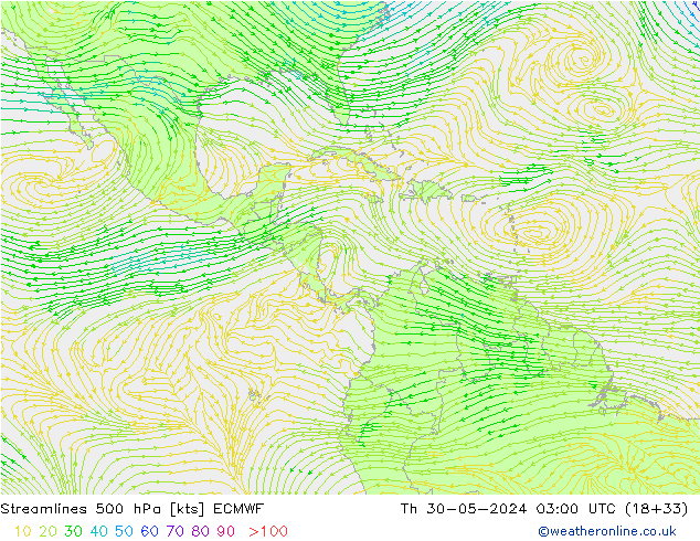 Linha de corrente 500 hPa ECMWF Qui 30.05.2024 03 UTC