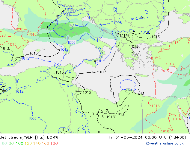 Straalstroom/SLP ECMWF vr 31.05.2024 06 UTC