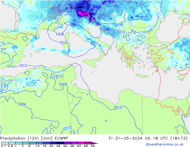 Nied. akkumuliert (12Std) ECMWF Fr 31.05.2024 18 UTC