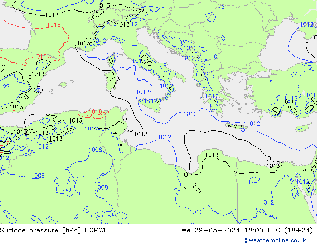 ciśnienie ECMWF śro. 29.05.2024 18 UTC