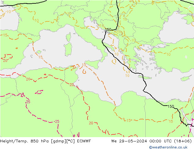 Height/Temp. 850 hPa ECMWF śro. 29.05.2024 00 UTC