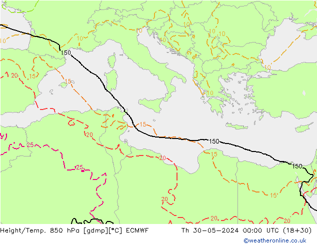 Z500/Rain (+SLP)/Z850 ECMWF чт 30.05.2024 00 UTC