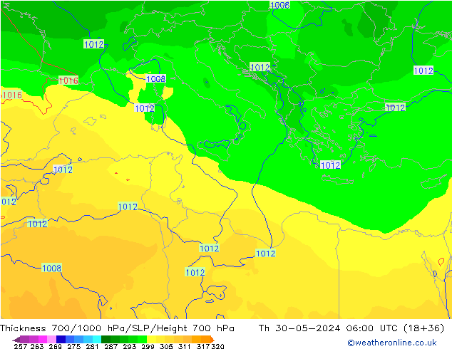 Thck 700-1000 hPa ECMWF Th 30.05.2024 06 UTC