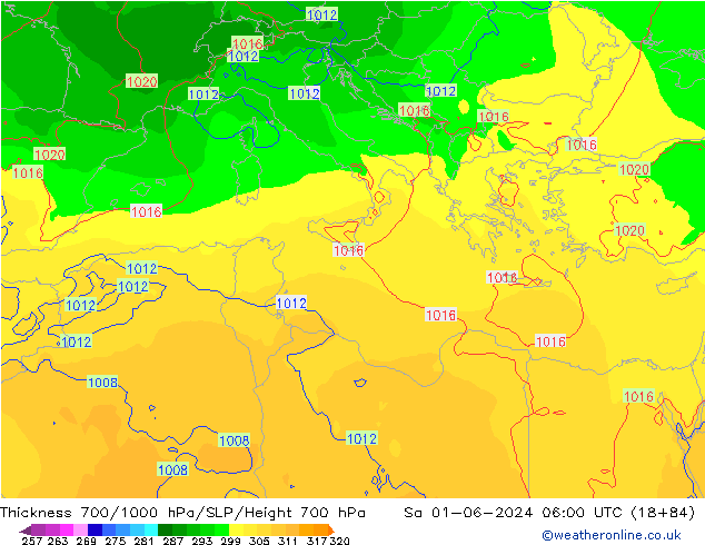 Dikte700-1000 hPa ECMWF za 01.06.2024 06 UTC