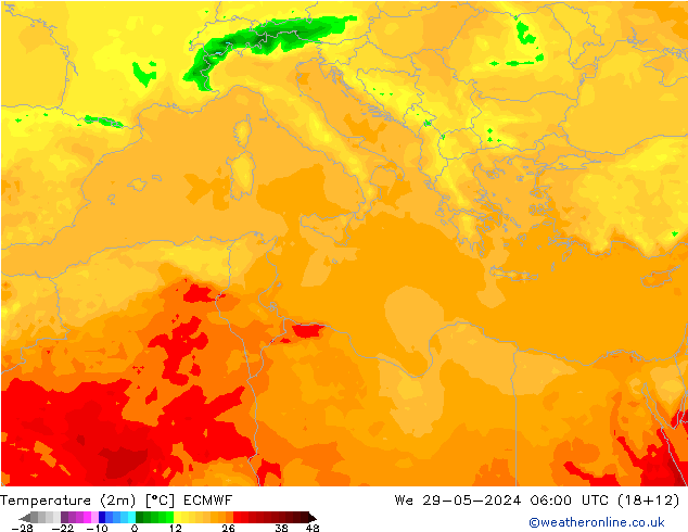 température (2m) ECMWF mer 29.05.2024 06 UTC