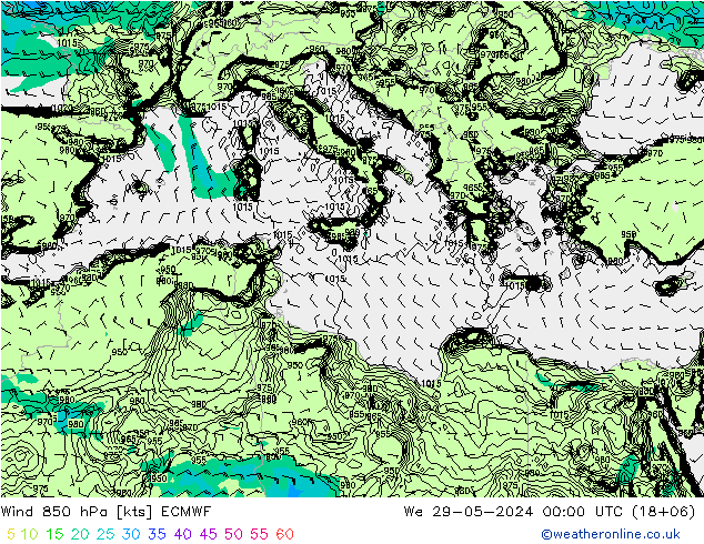Wind 850 hPa ECMWF wo 29.05.2024 00 UTC