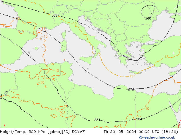 Z500/Rain (+SLP)/Z850 ECMWF чт 30.05.2024 00 UTC