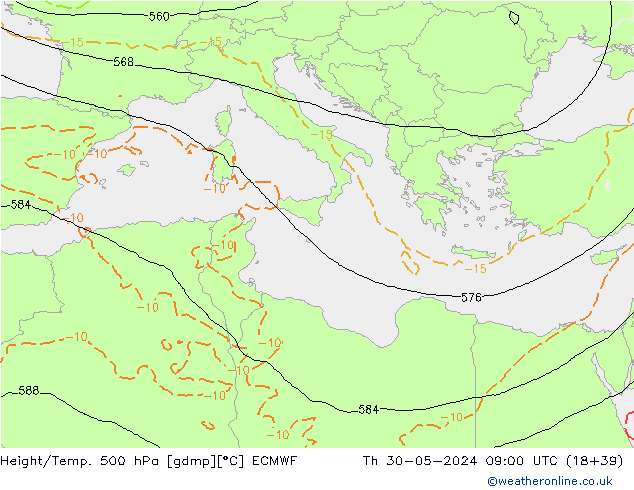 Yükseklik/Sıc. 500 hPa ECMWF Per 30.05.2024 09 UTC