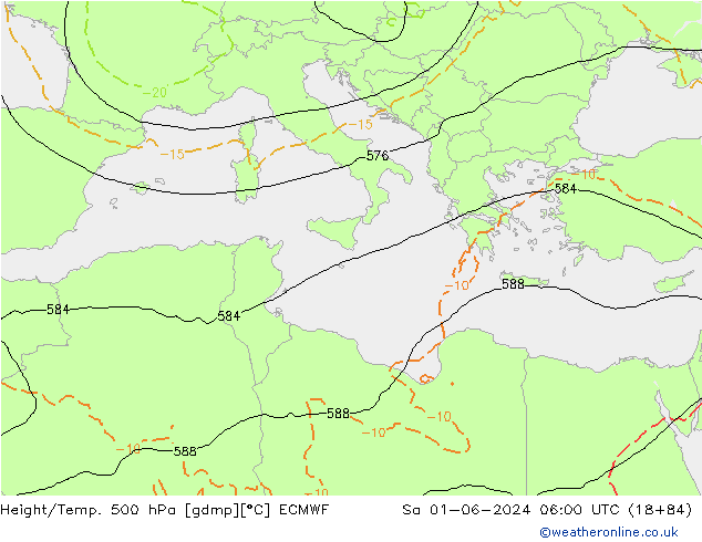 Height/Temp. 500 hPa ECMWF so. 01.06.2024 06 UTC