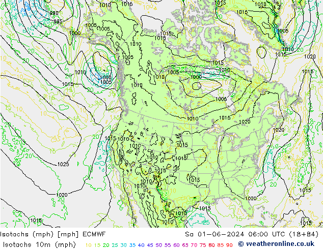 Isotachen (mph) ECMWF za 01.06.2024 06 UTC