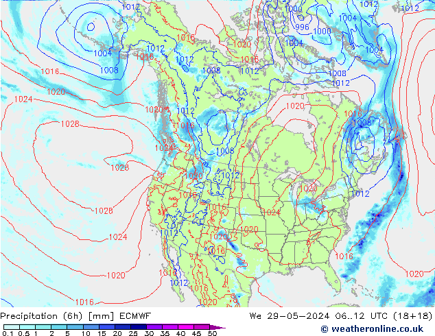 Z500/Rain (+SLP)/Z850 ECMWF mer 29.05.2024 12 UTC