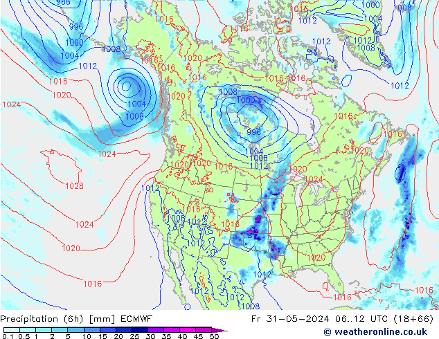 Z500/Rain (+SLP)/Z850 ECMWF Fr 31.05.2024 12 UTC